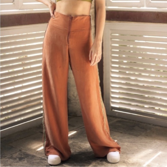 Tribe Kelley The Staff Bells Wide Leg Pants Sierra Orange Racing Stripe - Picture 2 of 8